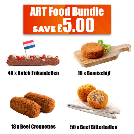 Art Foodshop Bundle Dutch Frozen Frikandel Pork Noodles Beef Bites Croquettes Box Of 4 - Image 1